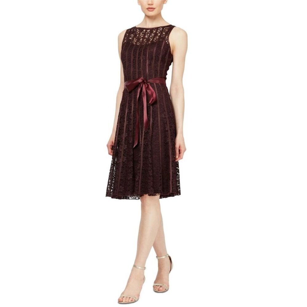 NWT SLNY Purple Lace Striped Cocktail Dress $109